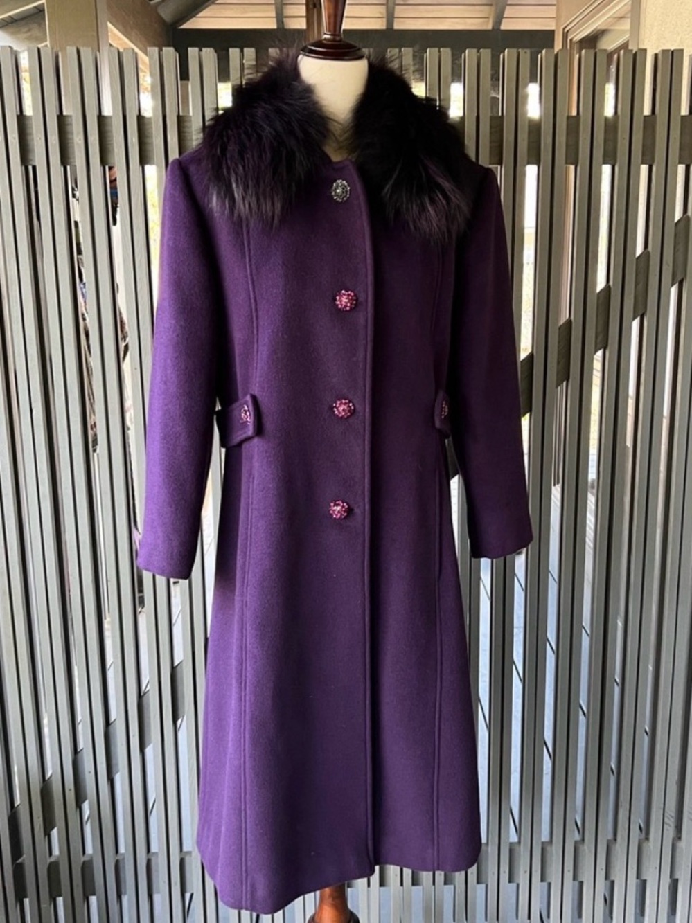 St. John Purple Angora Coat with Fox Fur Collar